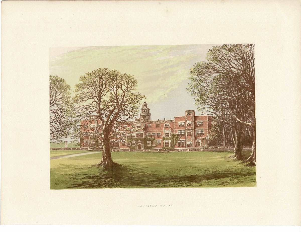 Hatfield House Hertfordshire guaranteed antique print 1880