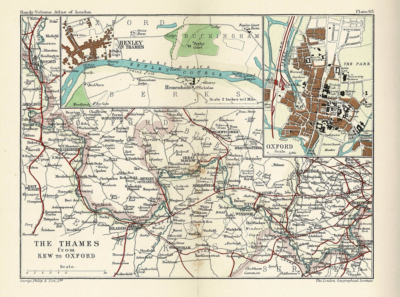 Henley Regatta River Thames antique map 1907