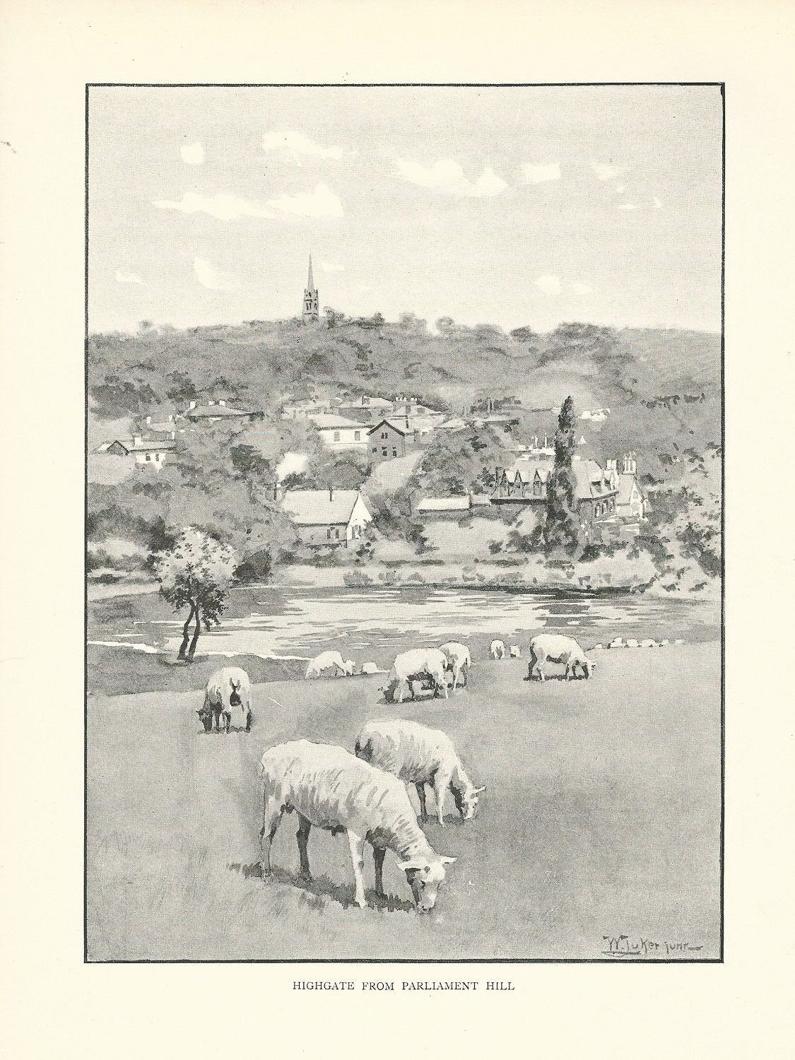 Highgate from Parliament Hill antique print 1893
