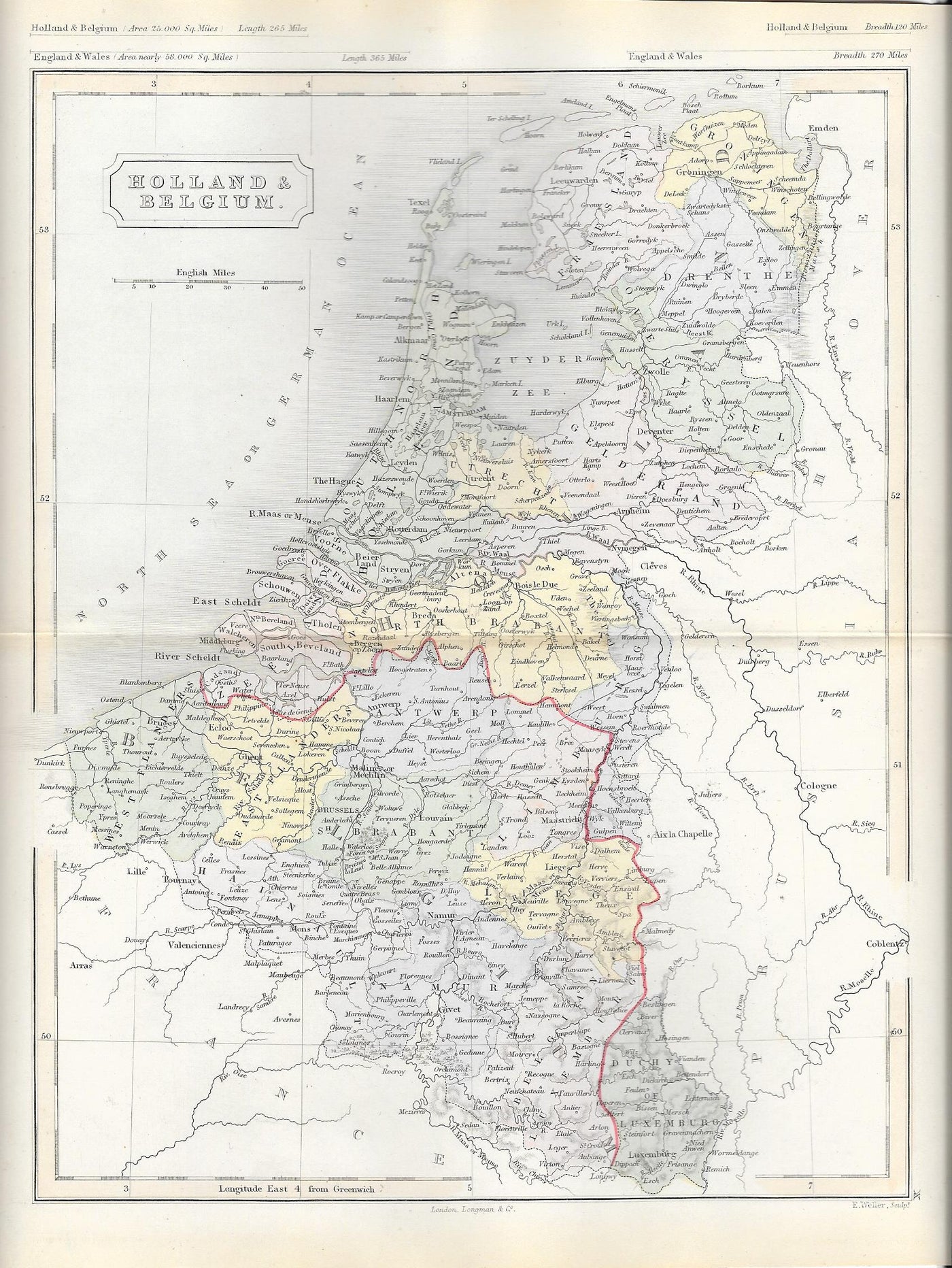 Holland Belgium antique map 1871