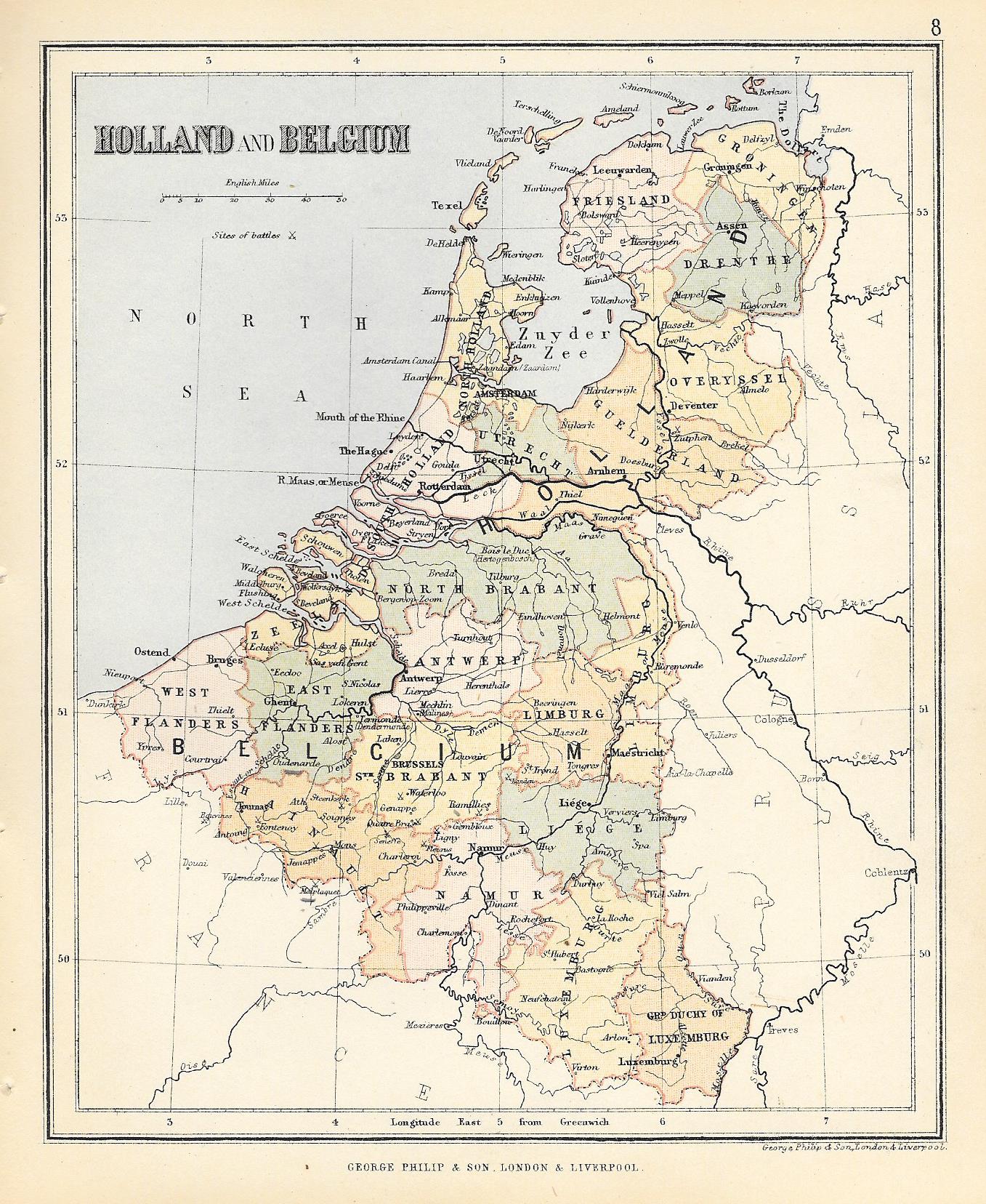 Holland Belgium antique map
