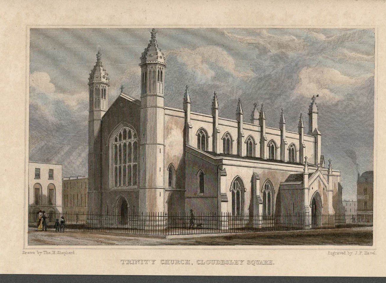Holy Trinity Church Islington antique print 1830