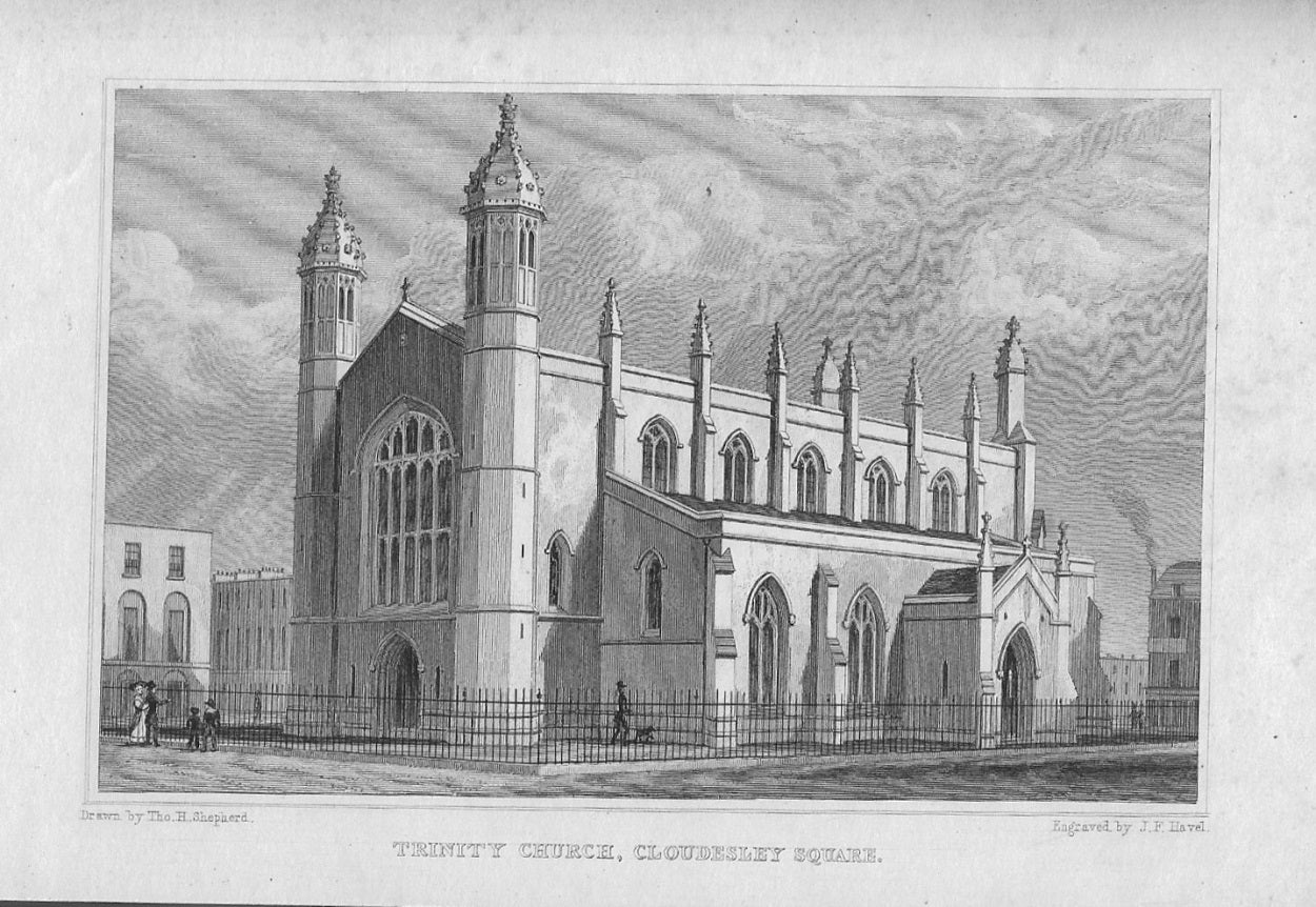 Holy Trinity Church Islington antique print 1830