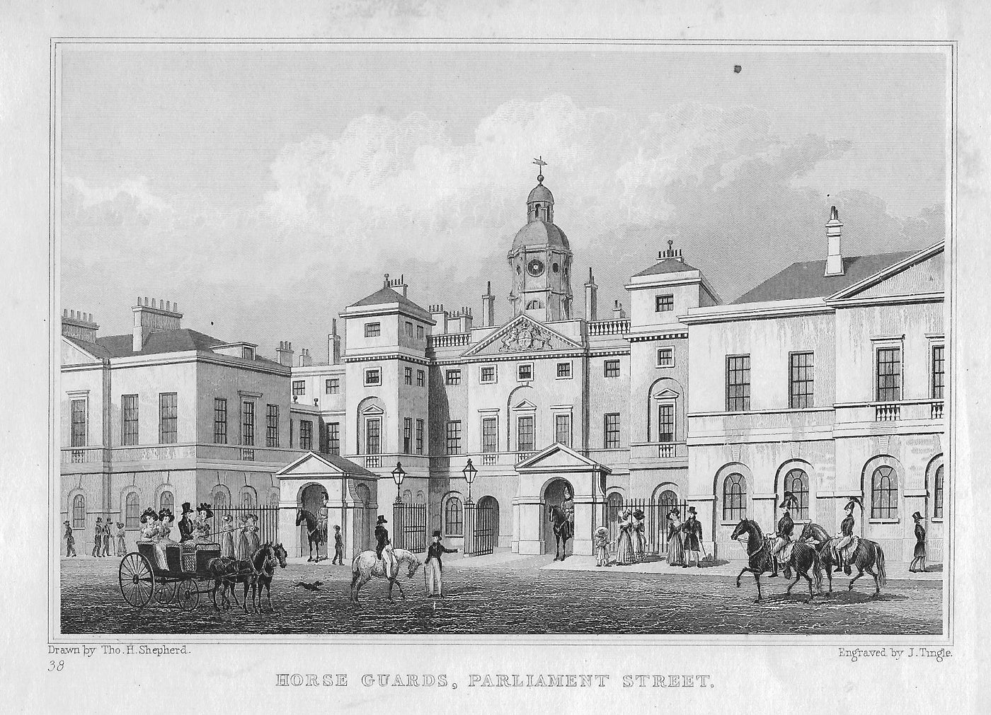 Horse Guards Whitehall guaranteed original antique print 1830