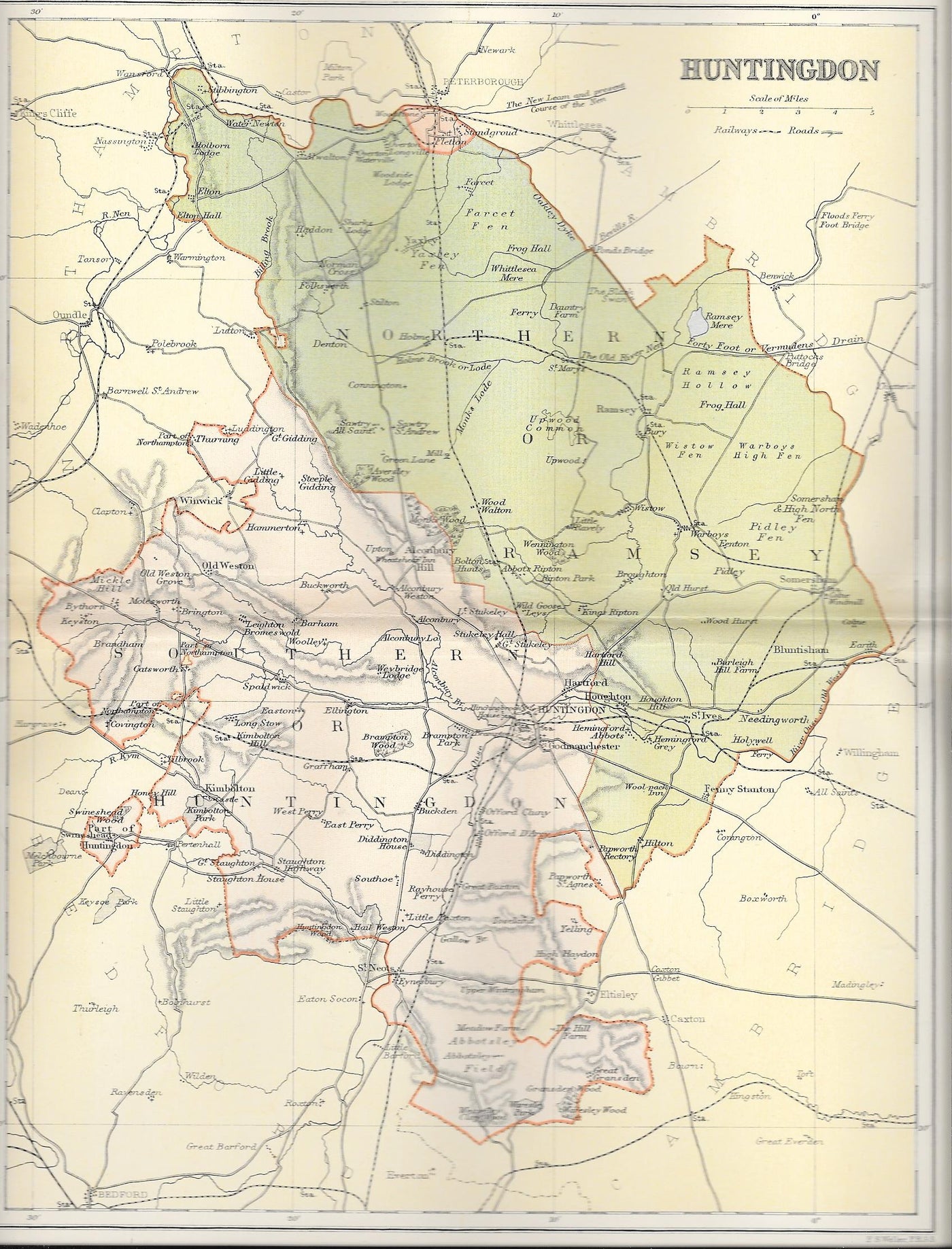 Huntingdon Huntingdonshire antique map 1895