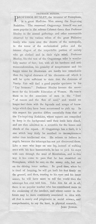 Huxley Vanity Fair antique print published 1871