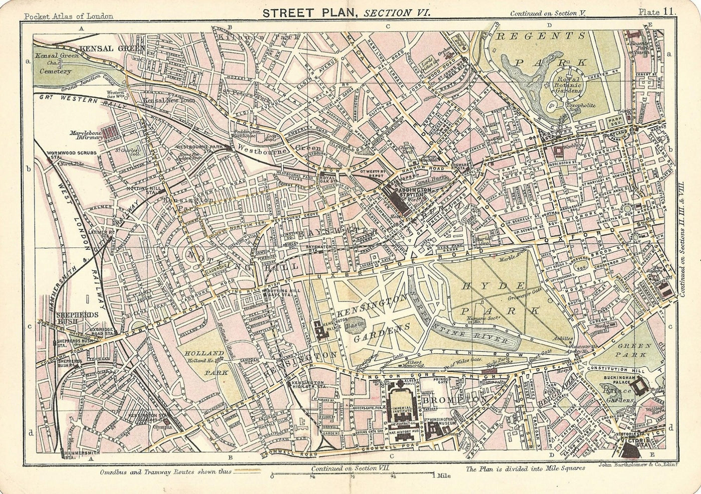 Hyde Park and environs antique map published 1891