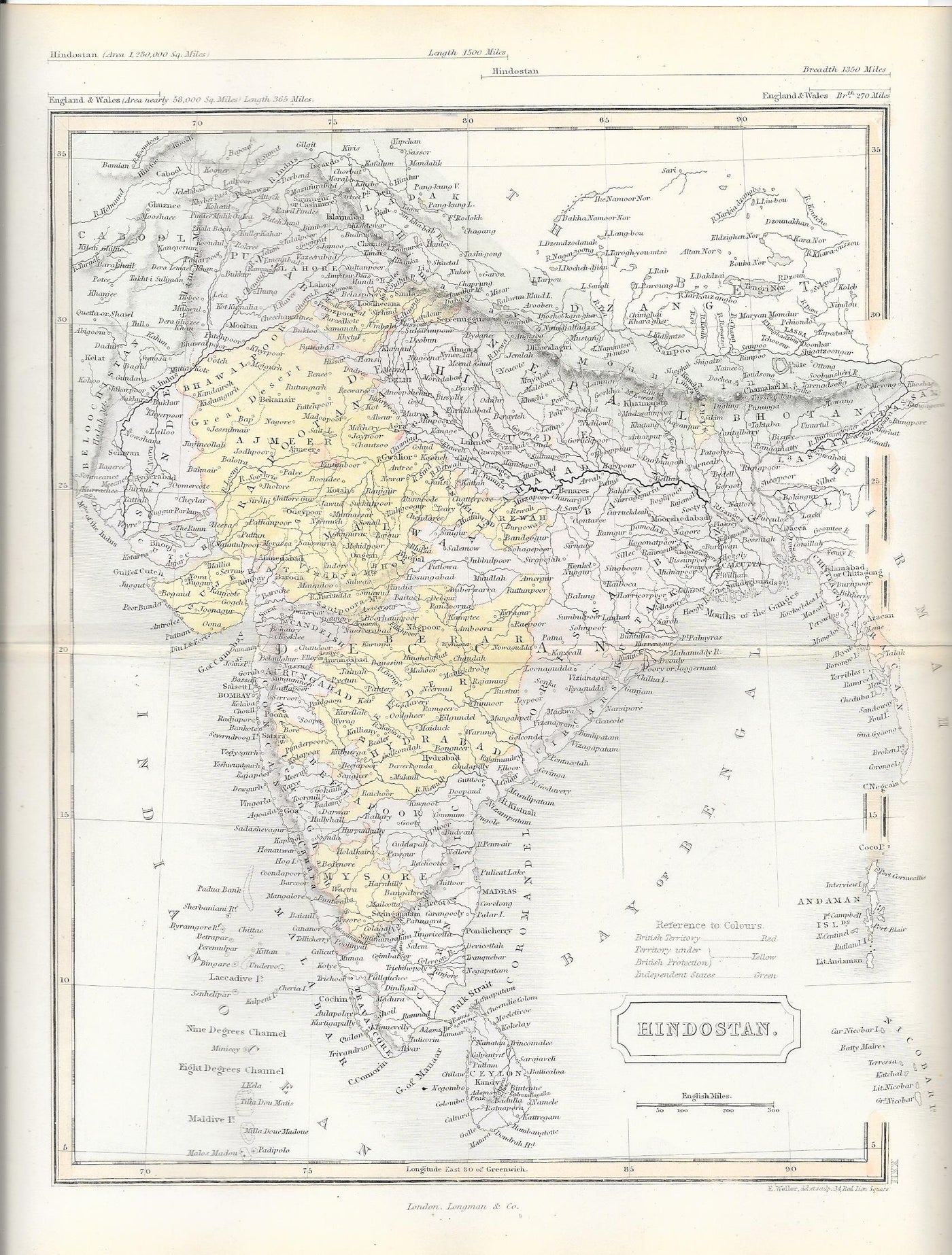 India Hindostan antique map