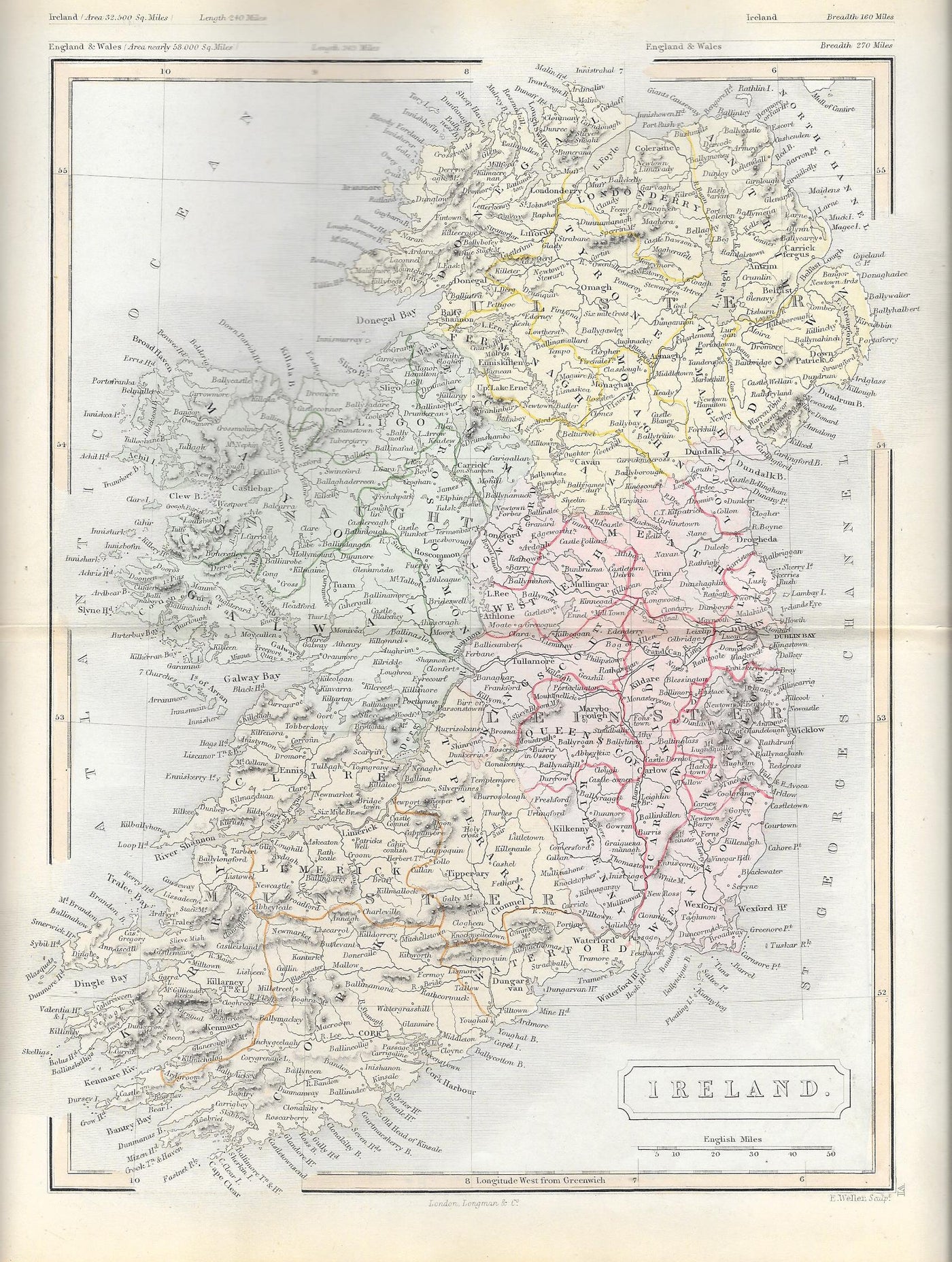 Ireland antique map 1871