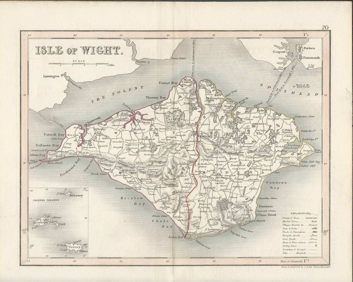 Isle of Wight antique map published 1845