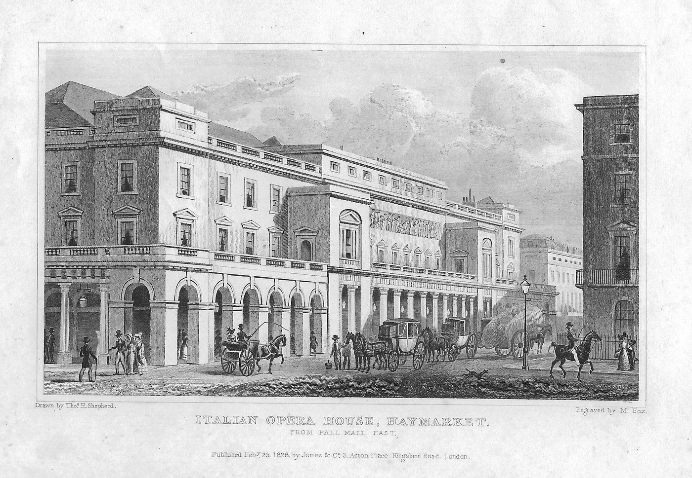 Italian Opera House Haymarket London antique print 1830