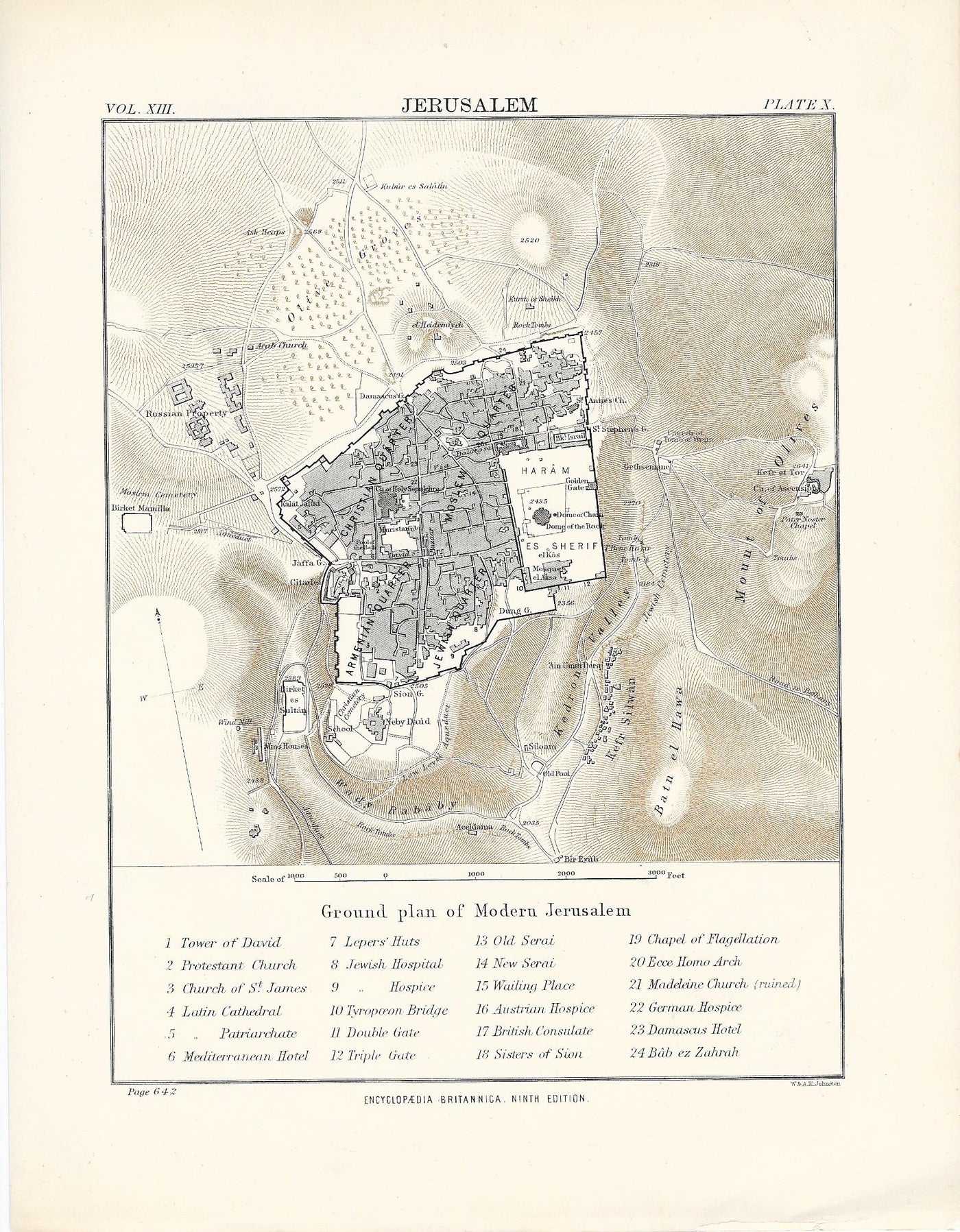 Jerusalem antique map 1889