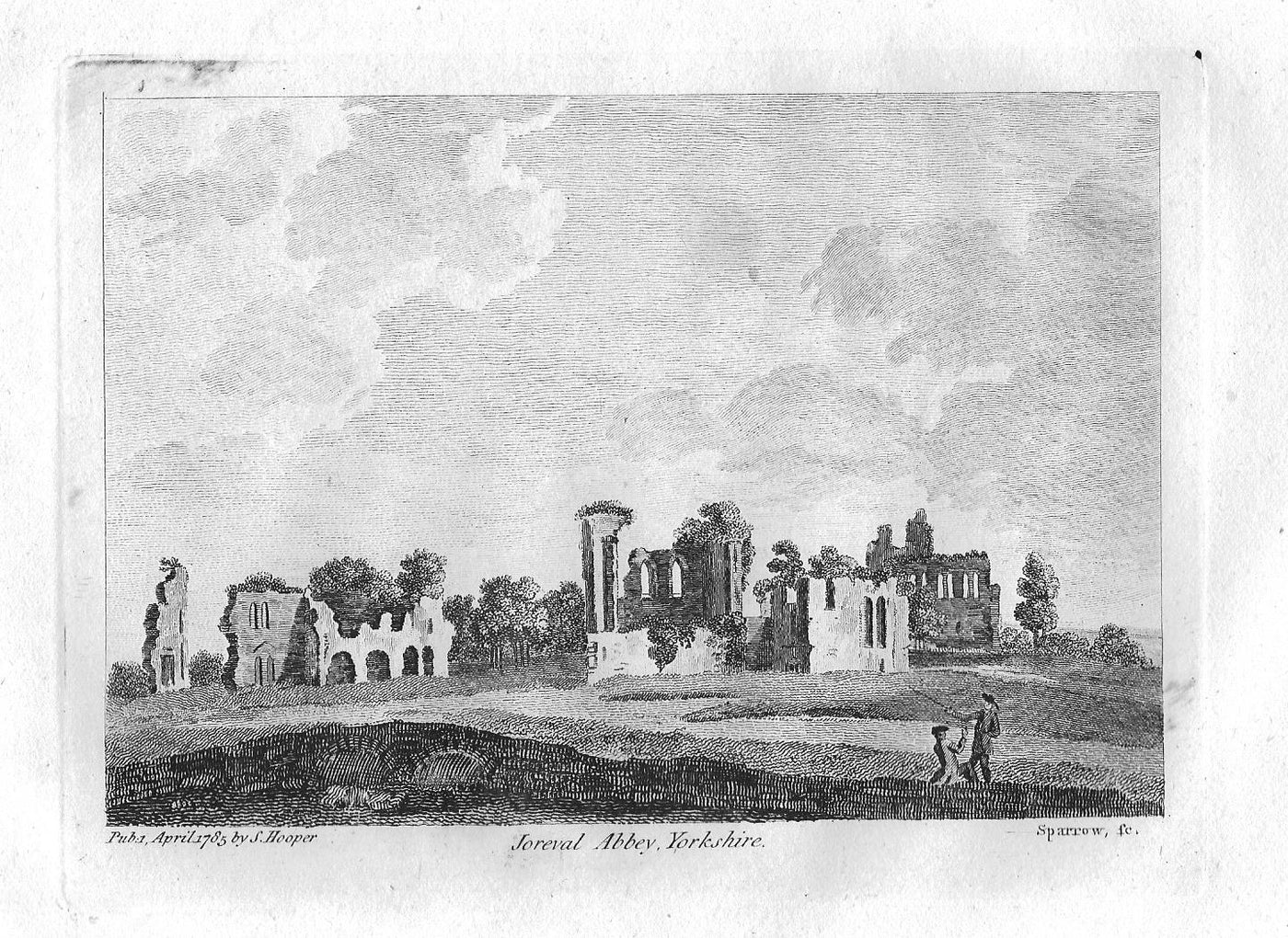 Jervaulx Abbey Yorkshire antique print 1785