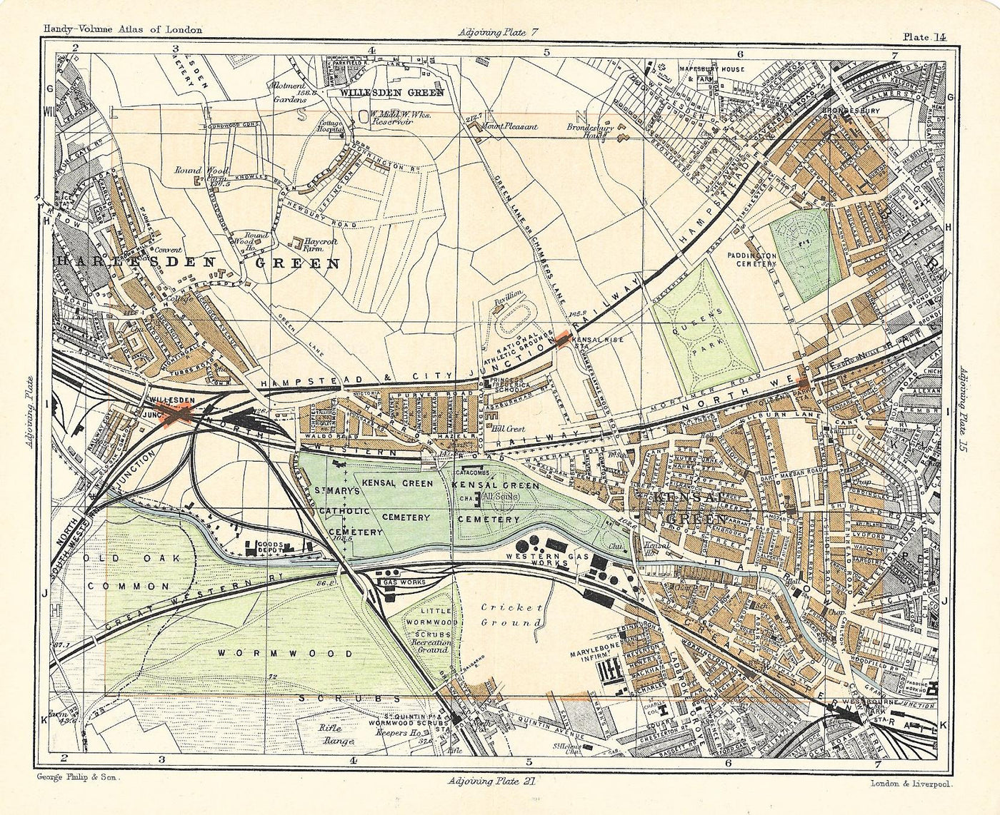Kensal Green antique map 1902