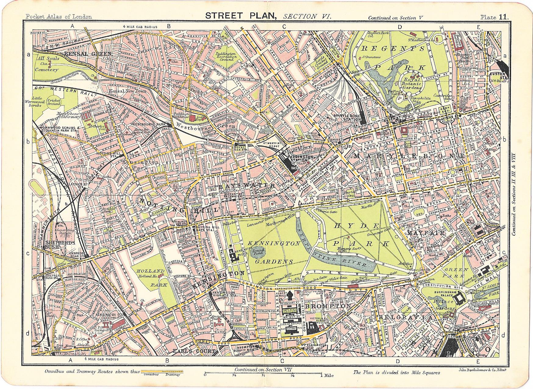Kensington Gardens antique map Maps and Antique Prints