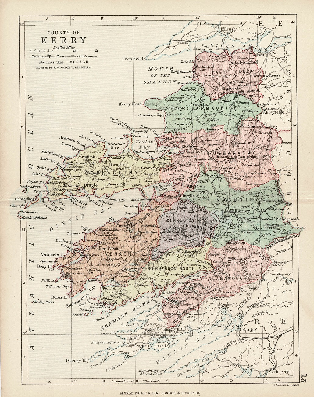 Kerry Ireland original antique map published in 1882
