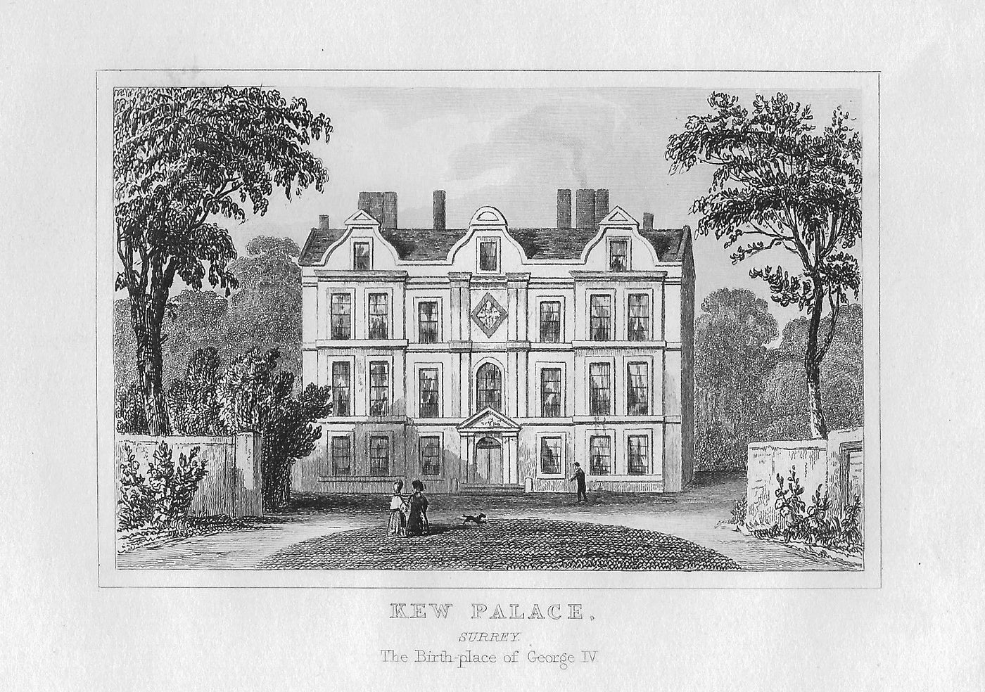 Kew Palace, Surrey antique print 1845