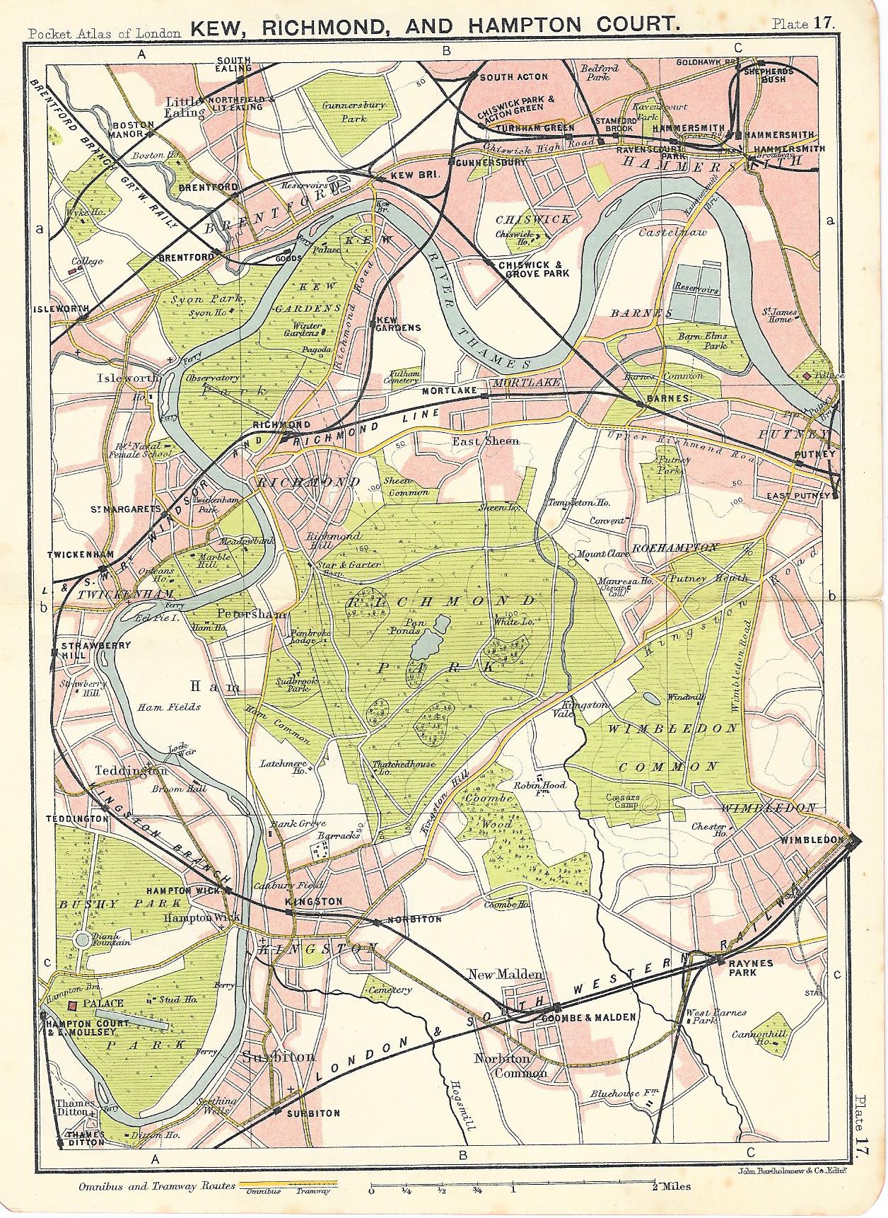 Kew Richmond Hampton Court antique map