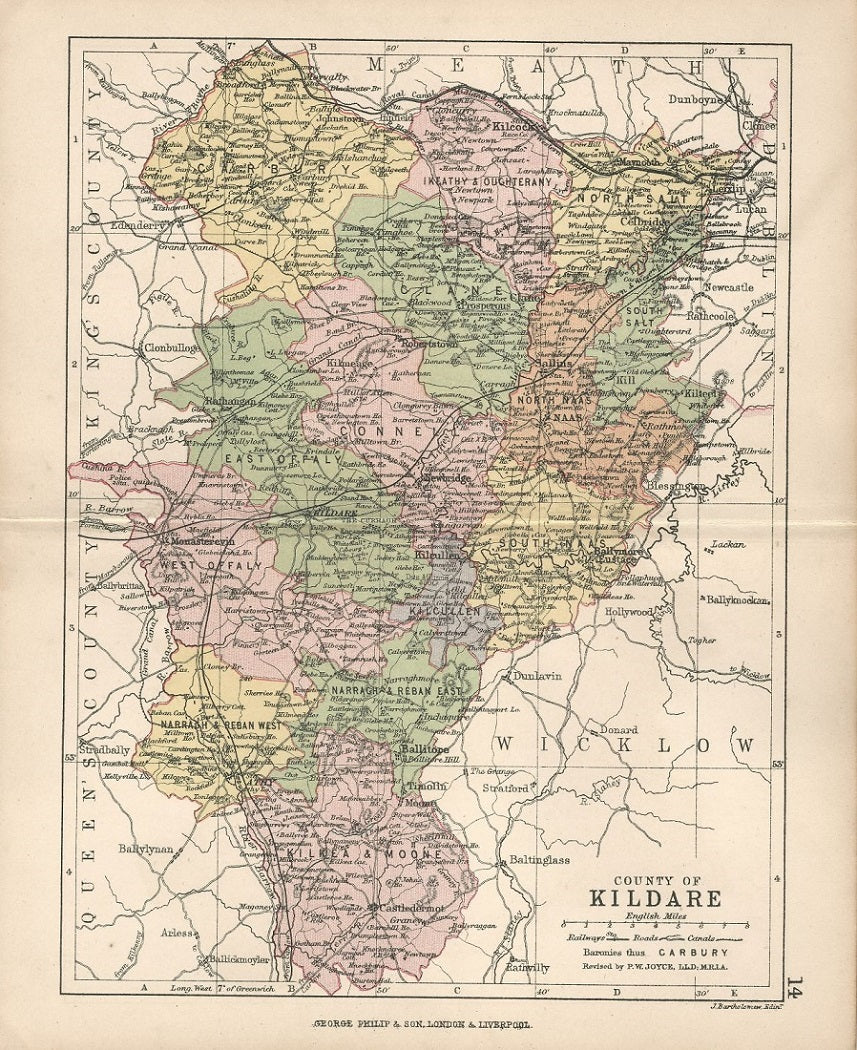 Kildare Leinster Ireland antique map published 1882