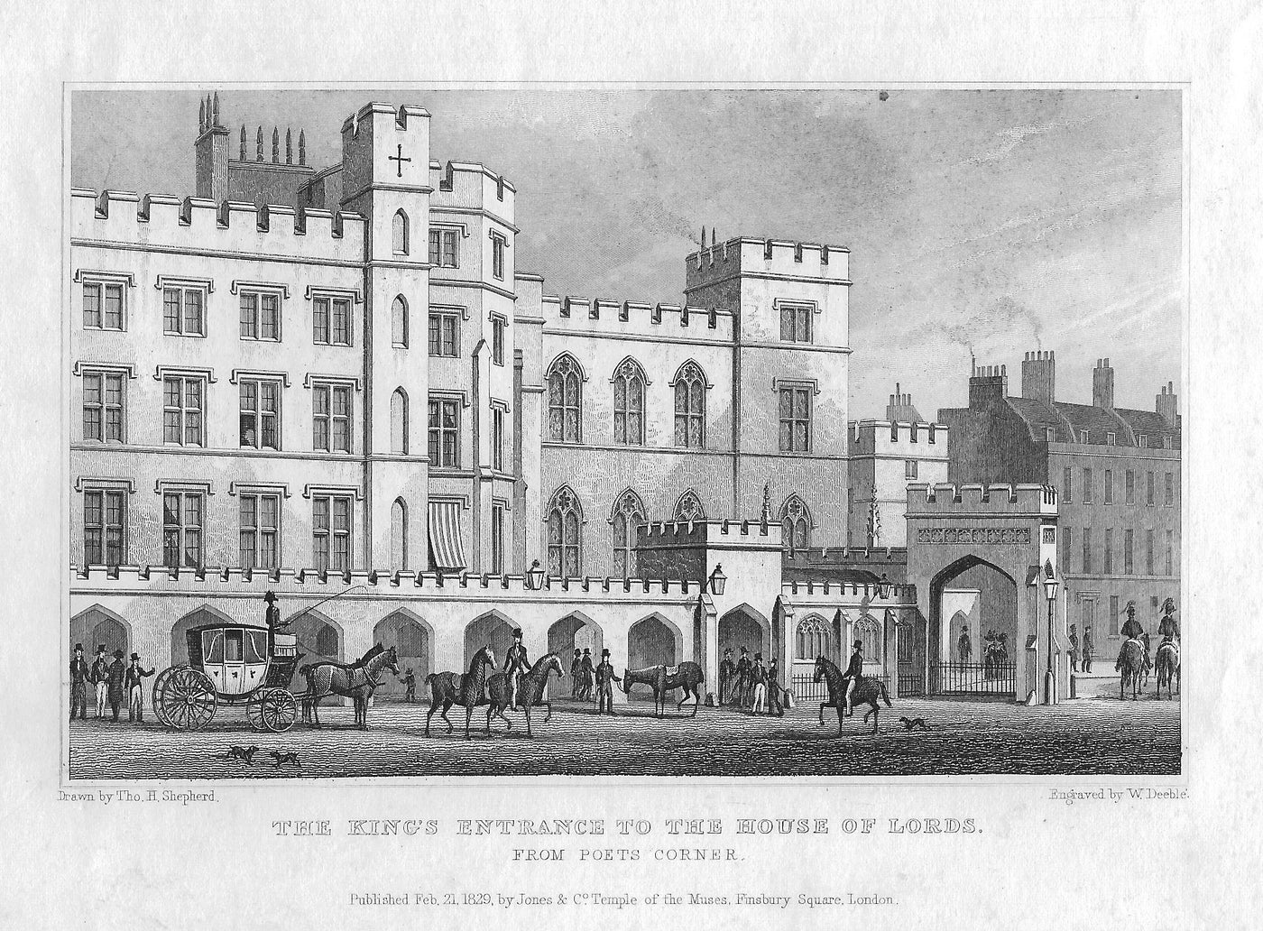 Westminster House of Lords London antique print 1830