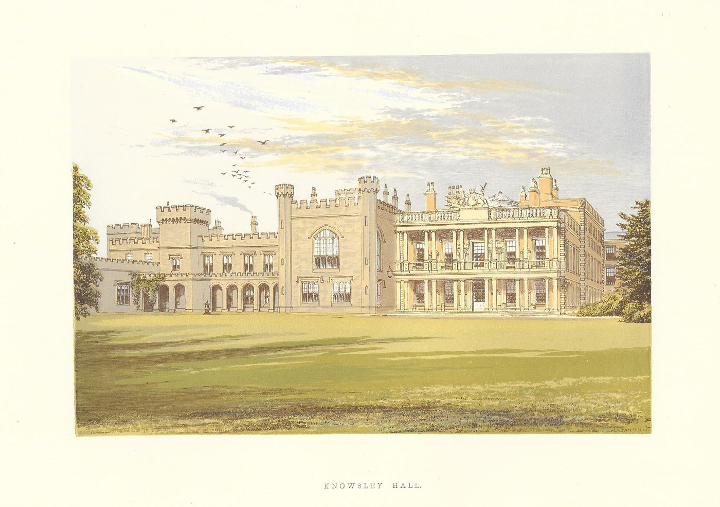 Knowsley Hall Prescot Lancashire guaranteed antique print 1880