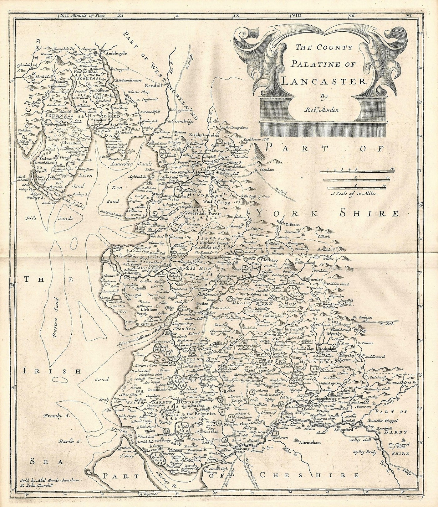 Lancashire antique map (Lancaster) by Robert Morden 1753