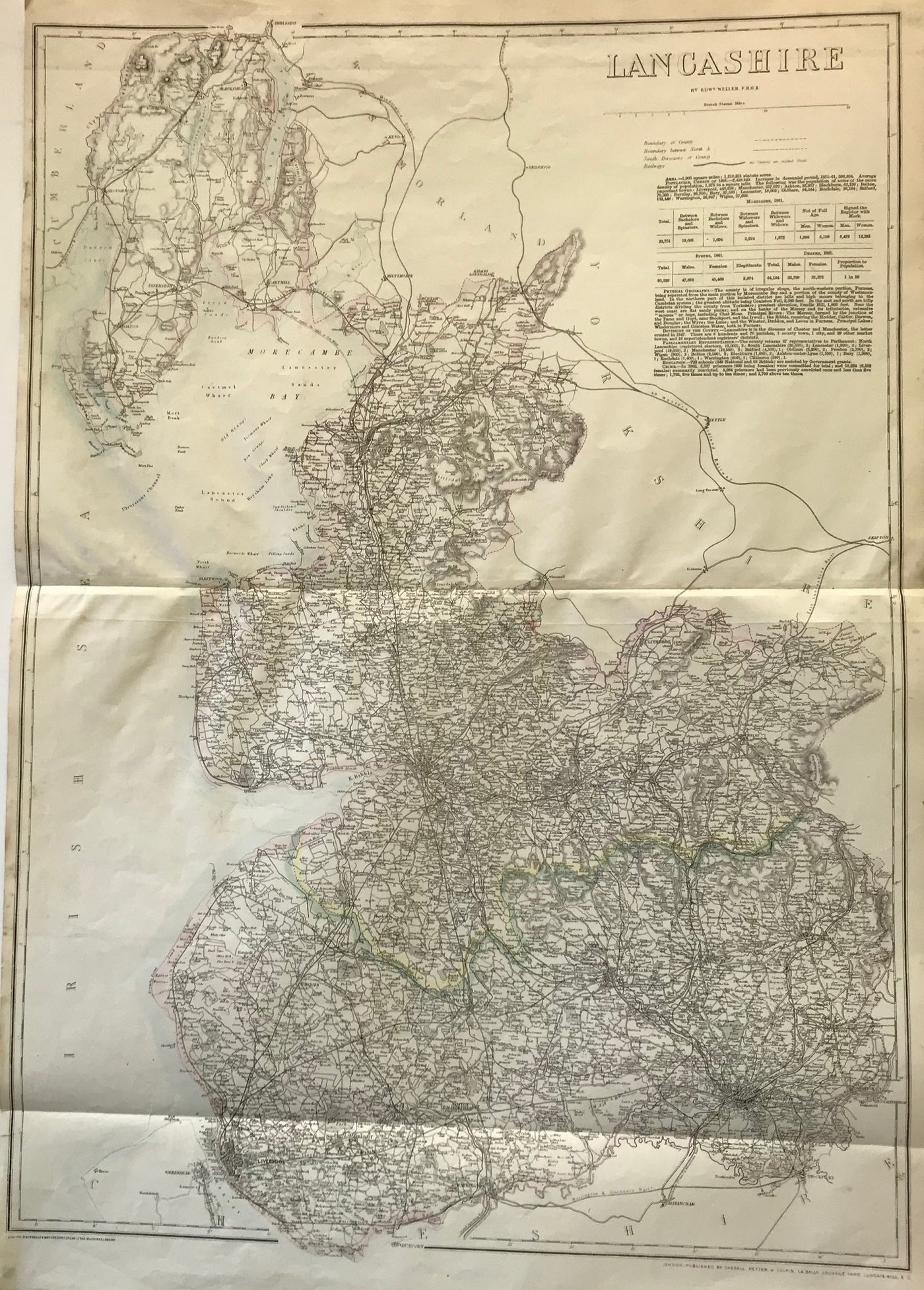 Lancashire antique map published 1864
