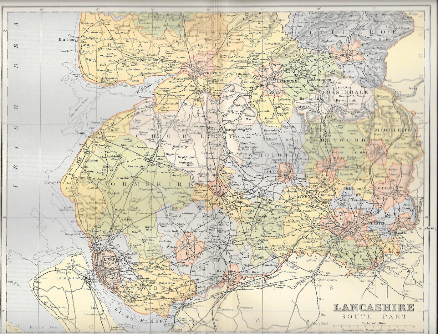 Lancashire south part antique map published 1895