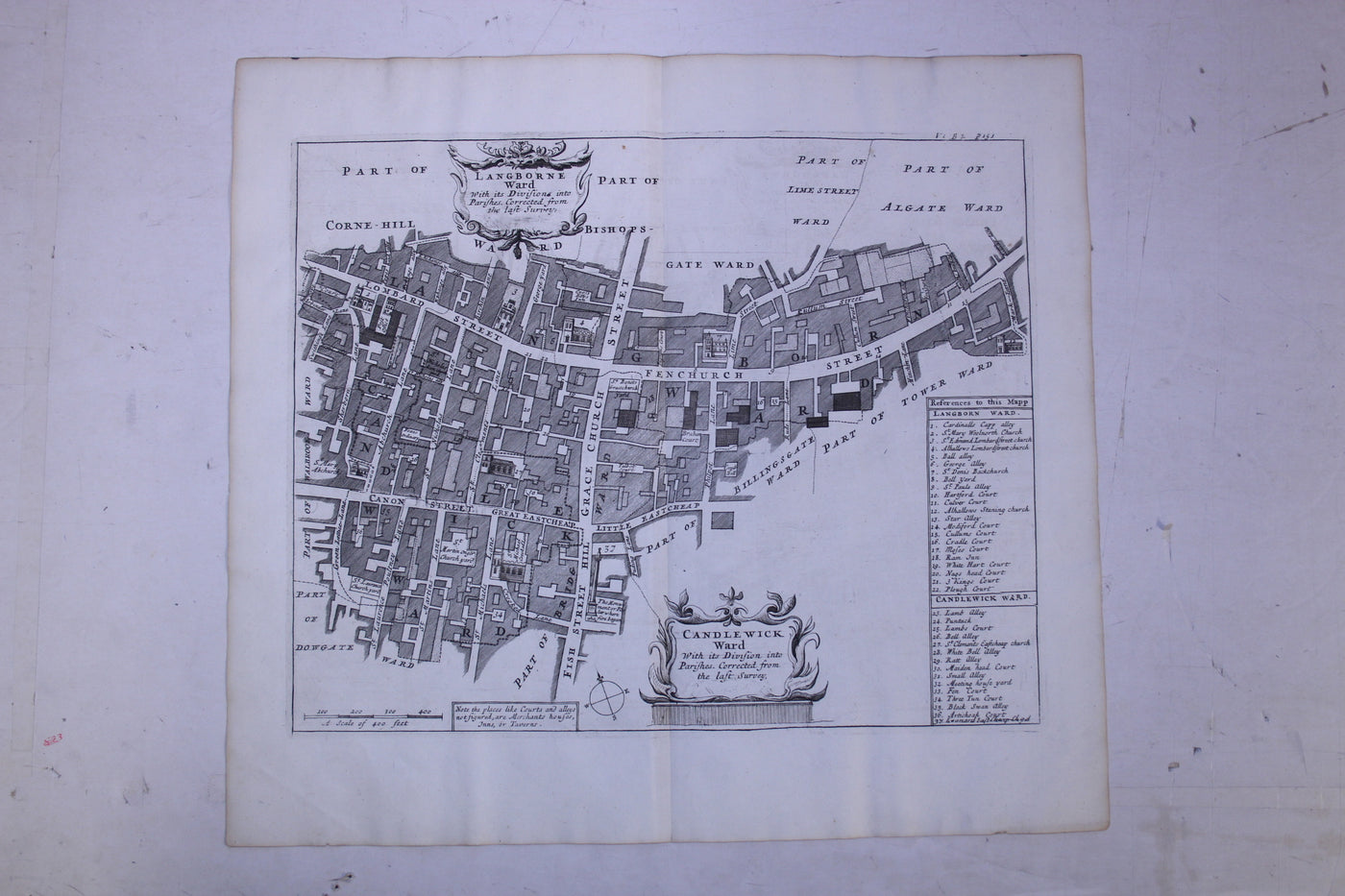 Langbourn Ward Candlewick Ward City of London antique map 1720