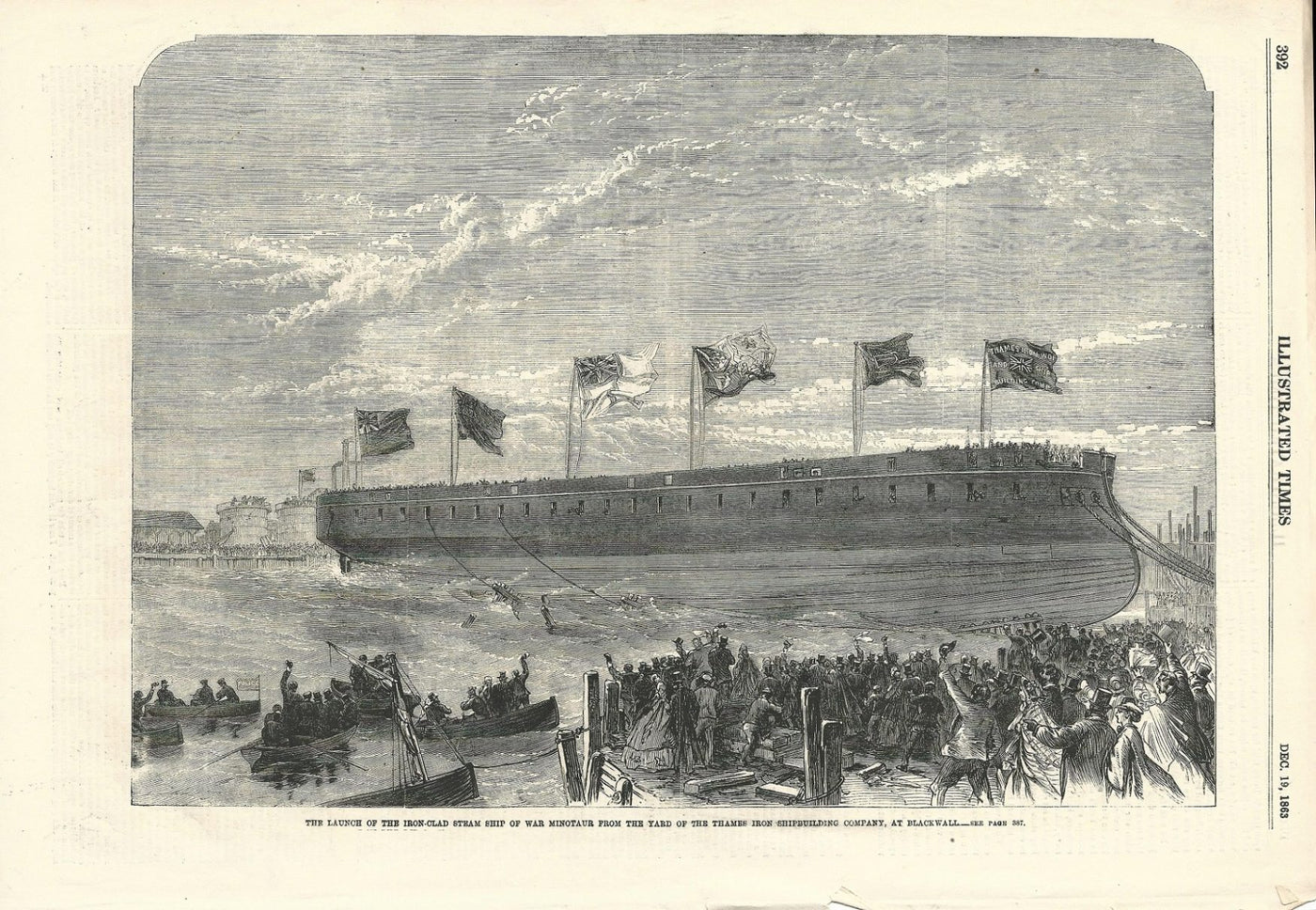 Minotaur ironclad steamship launch at Thames Iron Works
