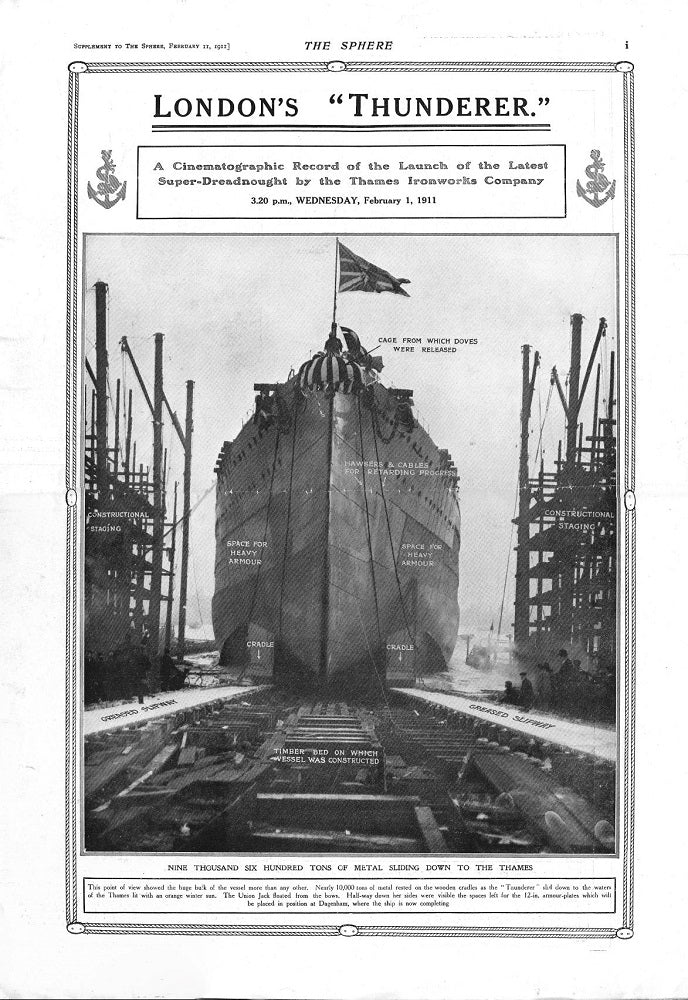 Dreadnought 'Thunderer' launched at Thames Iron Works