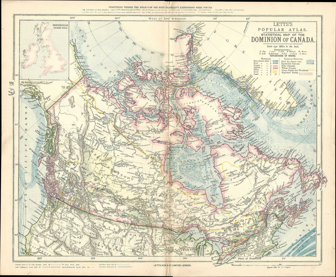 Canada antique map from Letts's Popular Atlas published 1881