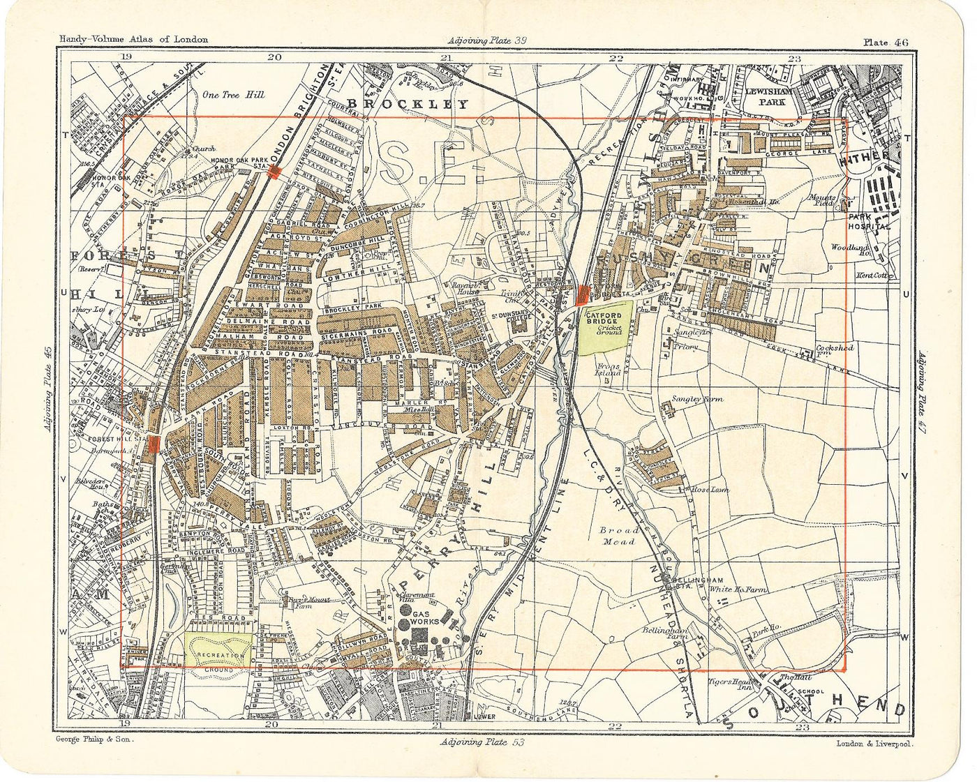 Lewisham Catford Bridge antique map