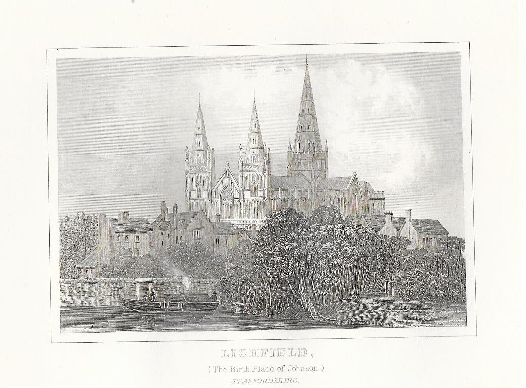 Lichfield Cathedral Staffordshire antique print 1845