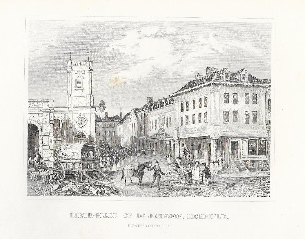 Lichfield Staffordshire Doctor Johnson antique print 1845