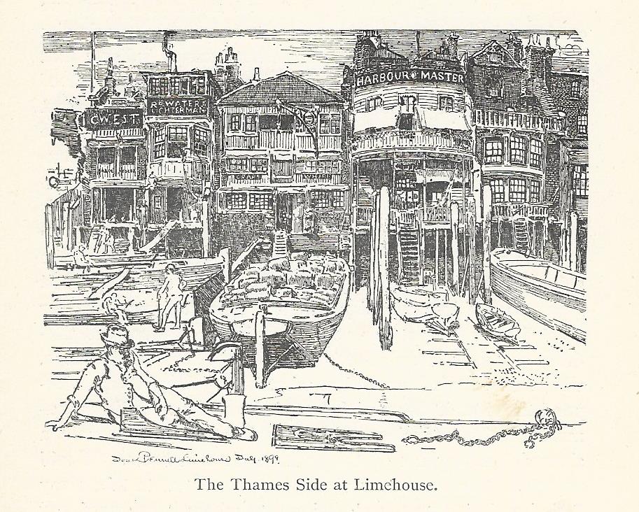 Limehouse Thames Side at Narrow Street antique print