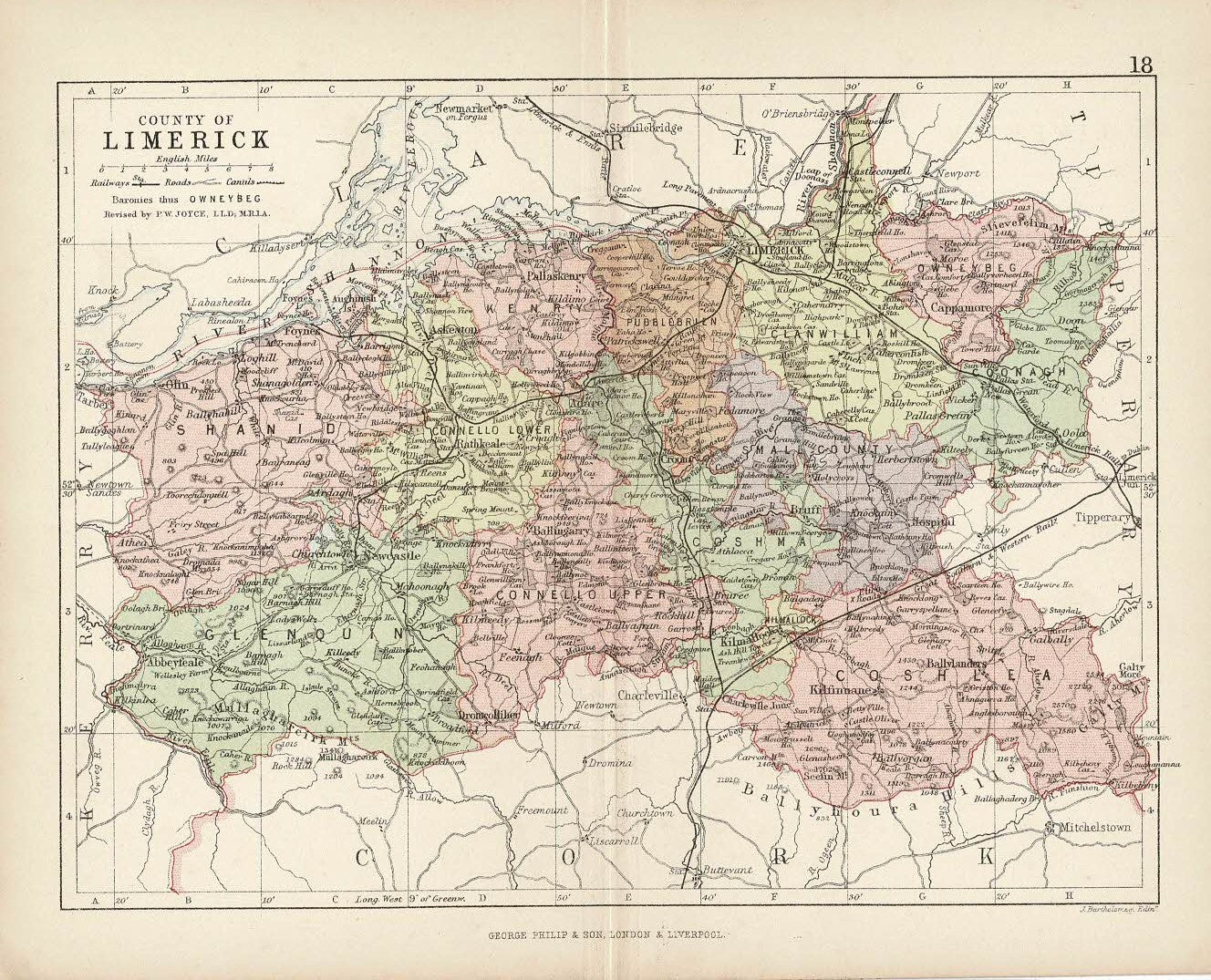 Limerick Munster Ireland antique map published 1882