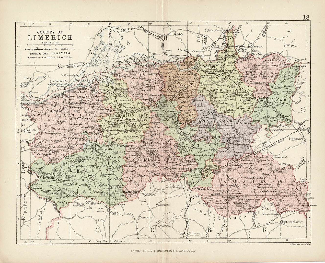 Limerick Ireland antique map published 1882