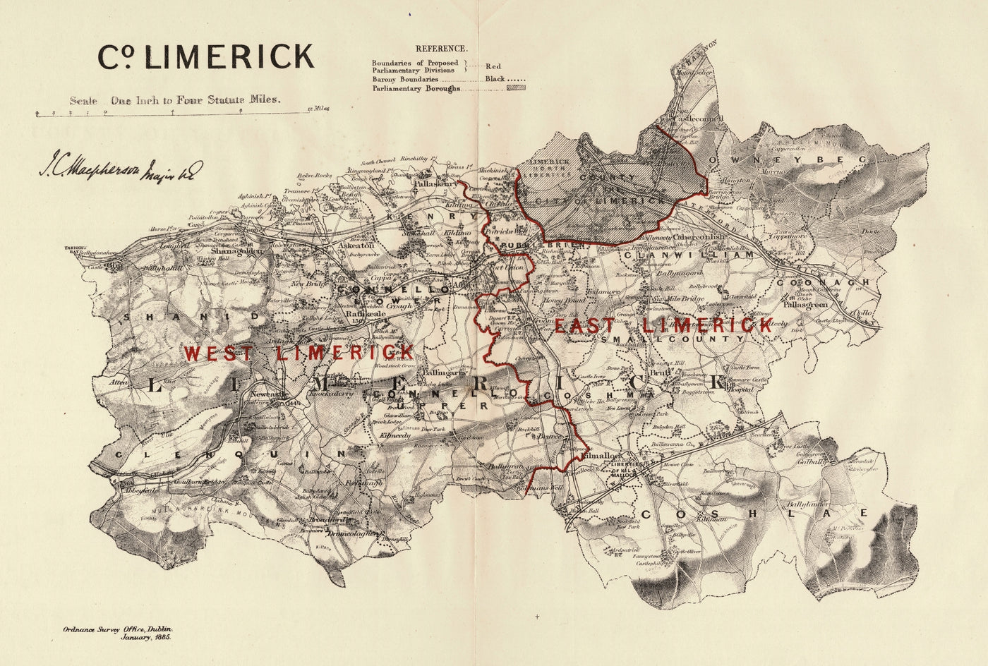 Limerick Ireland Ordnance Survey antique map 1885