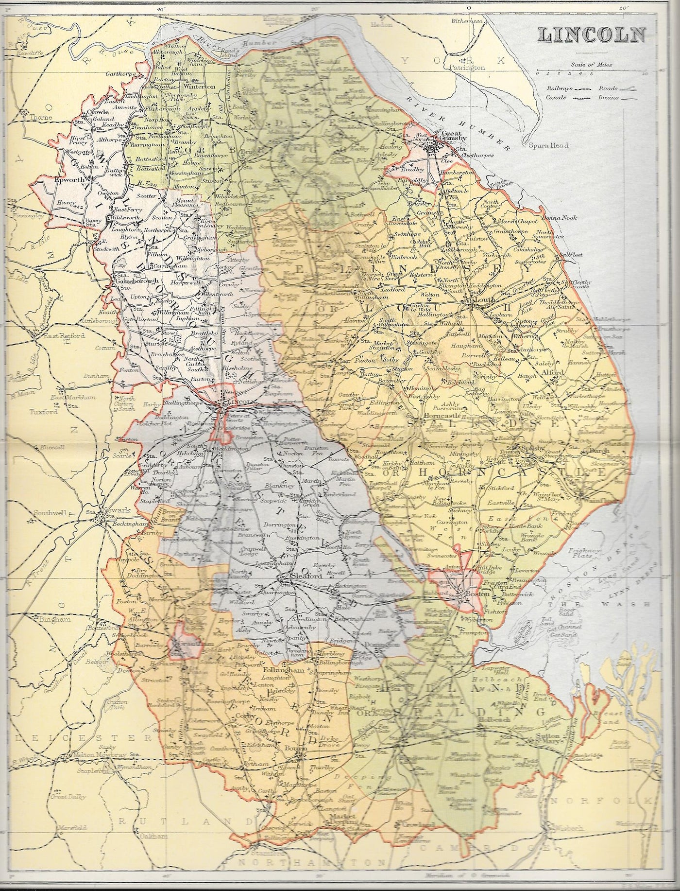 Lincolnshire (Lincoln) antique map published 1895
