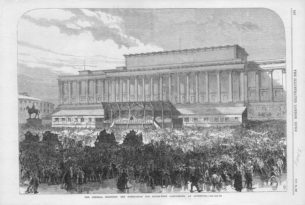 Liverpool General Election meeting antique print 1868