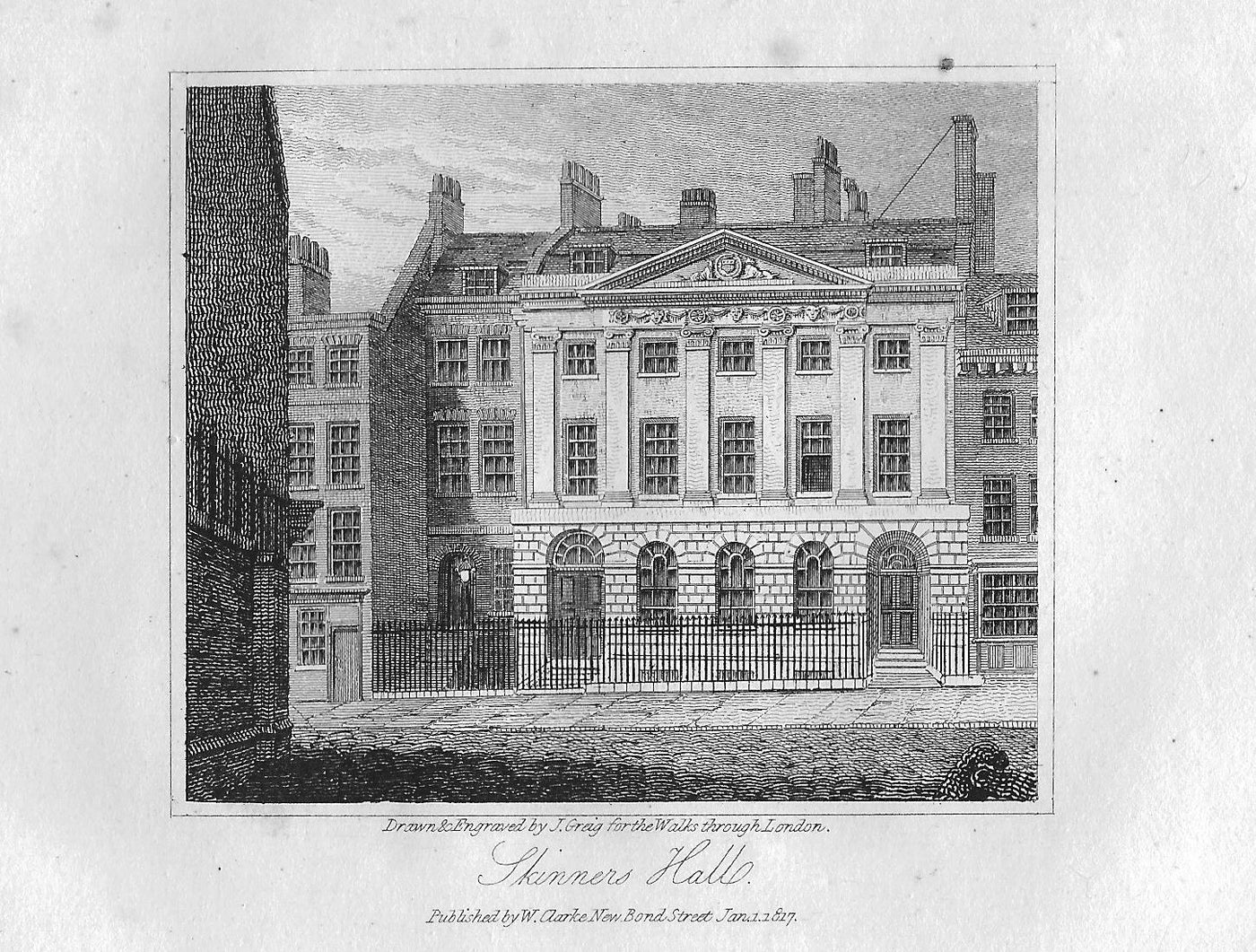 Skinners Company Livery Hall antique print 1817