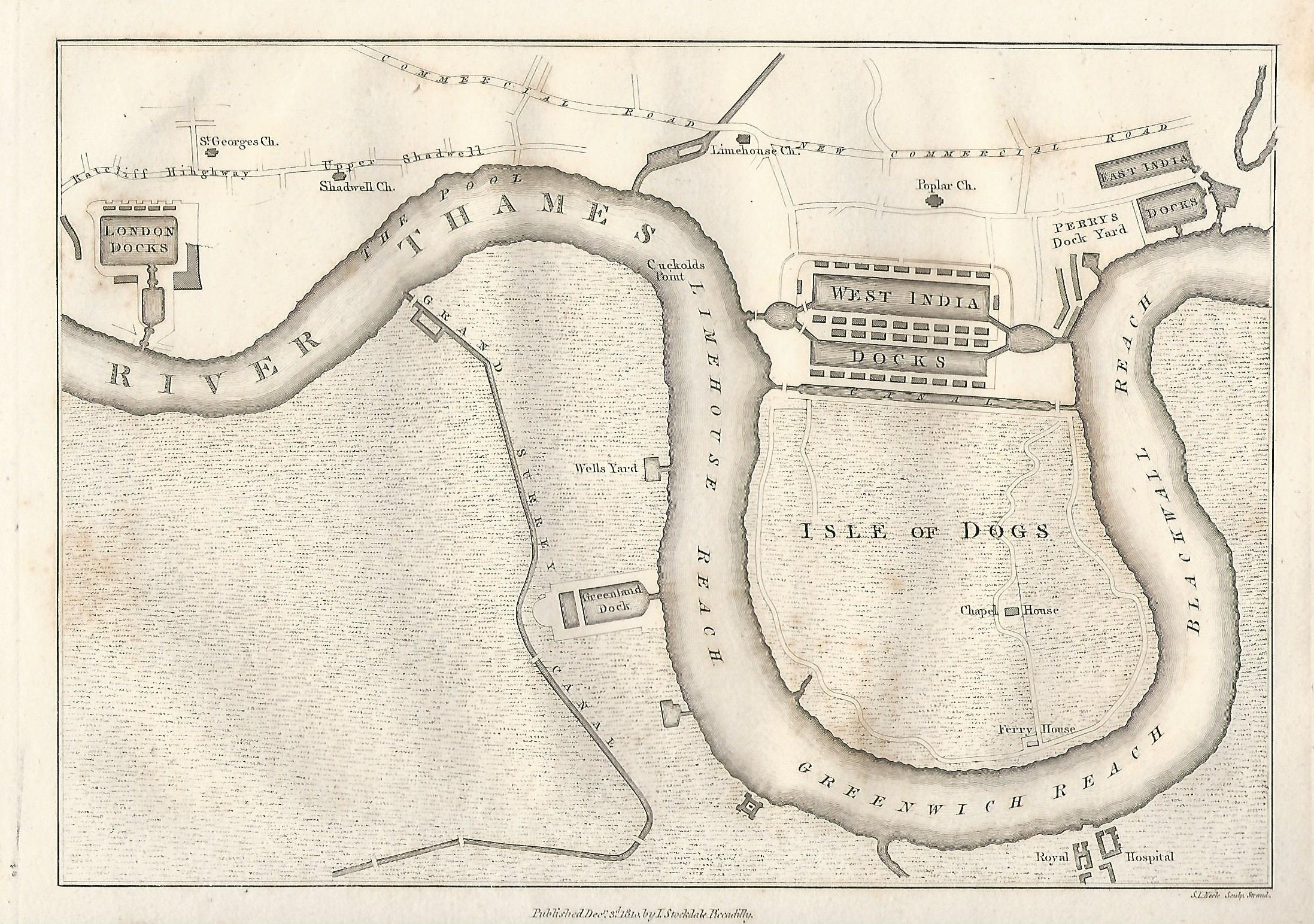 London Docks antique map by Stockdale - London Docks In 1810 Stockdale Antique Map 