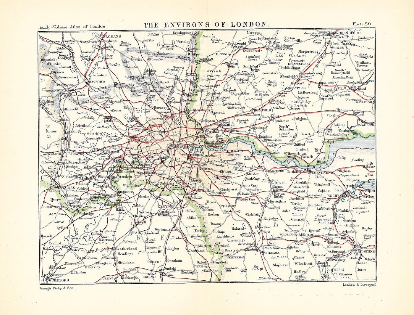 London Environs antique map