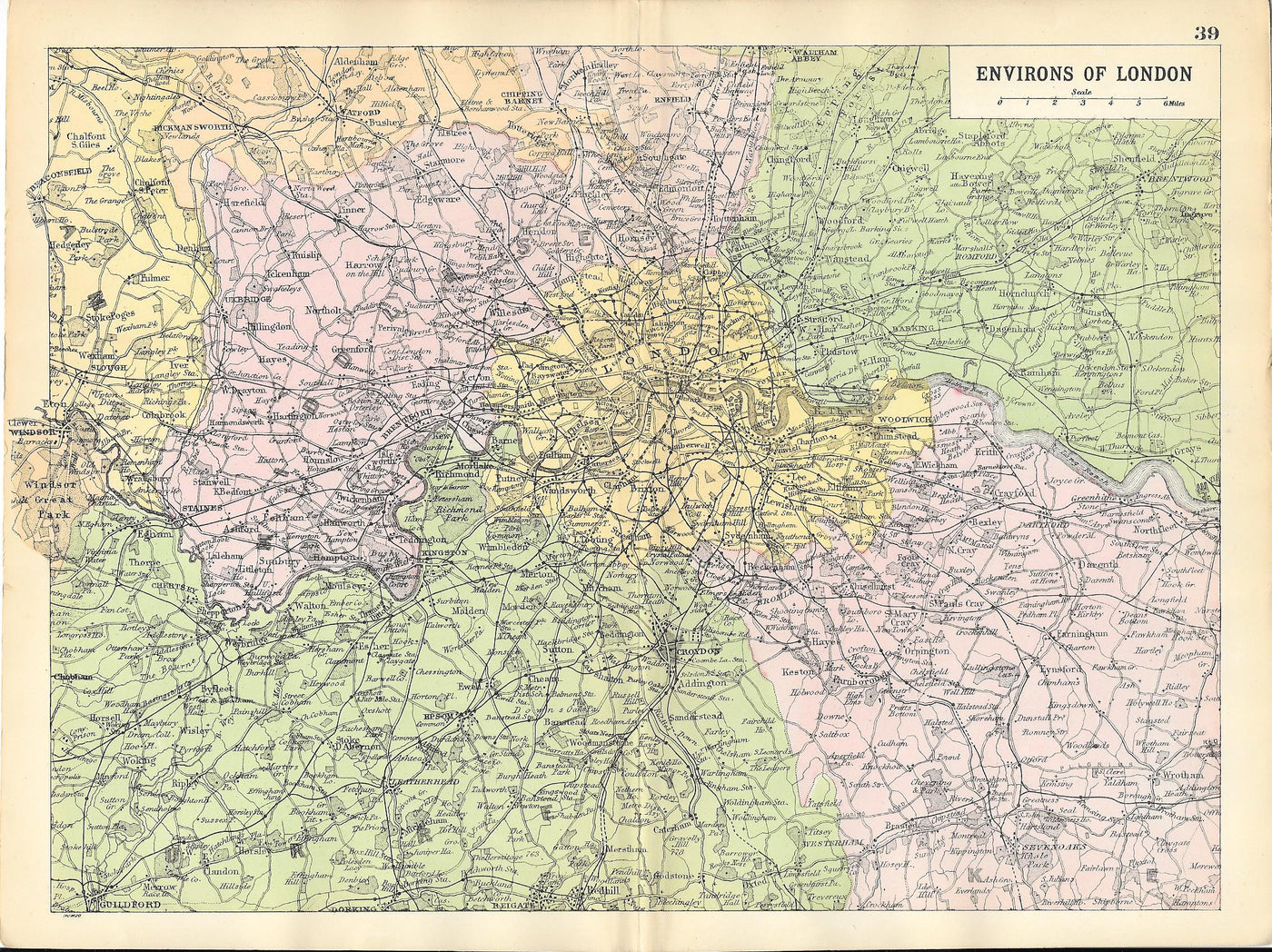 London environs antique map 1897
