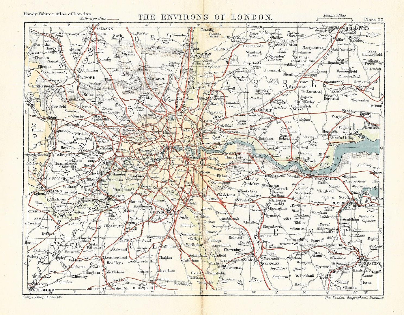 London Environs antique map 1910