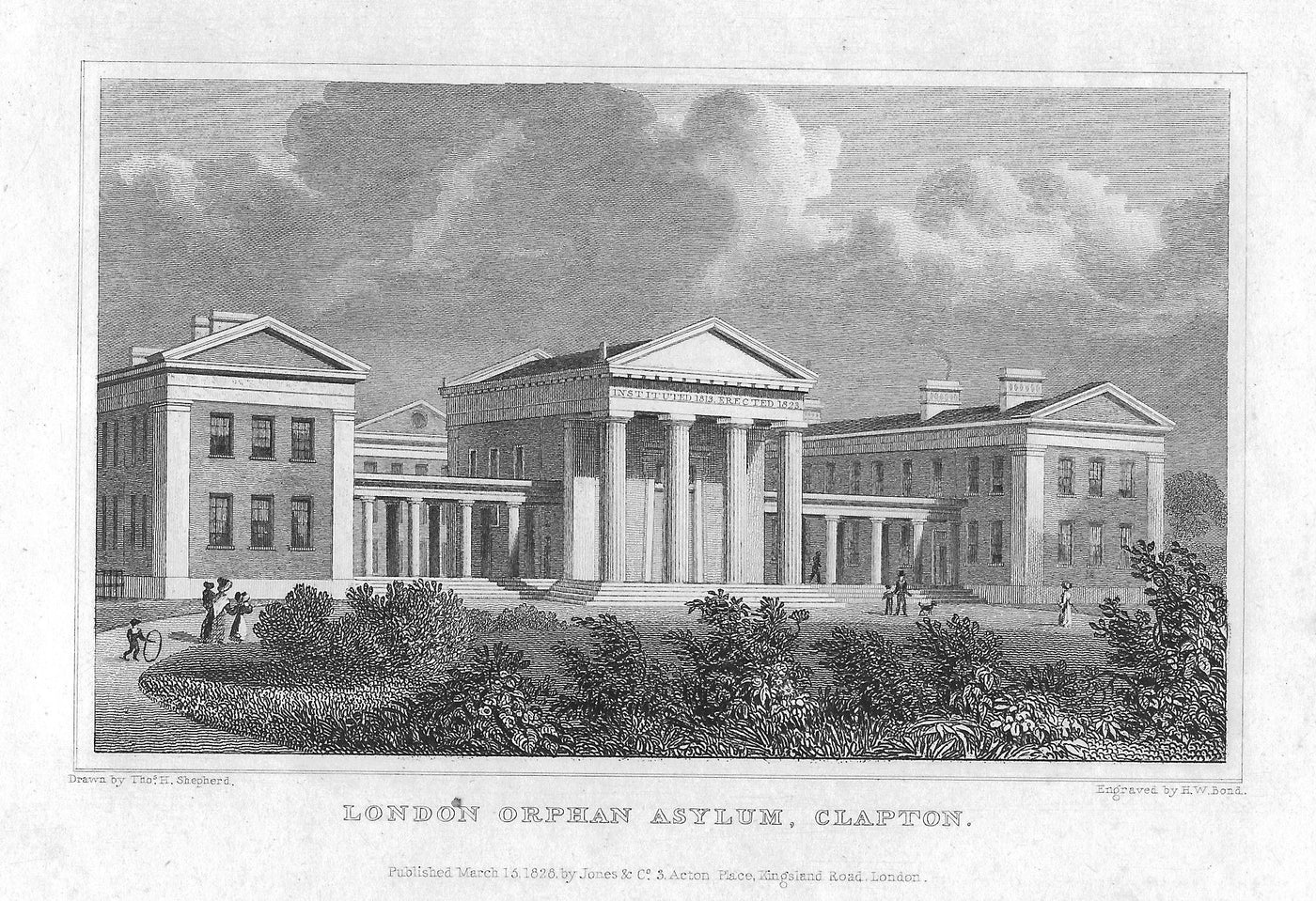 Clapton Orphan Asylum antique print 1830