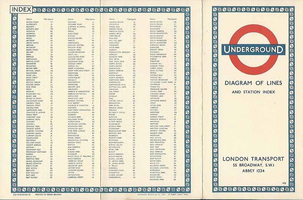 London Underground Harry Beck Diagram of Lines 1958