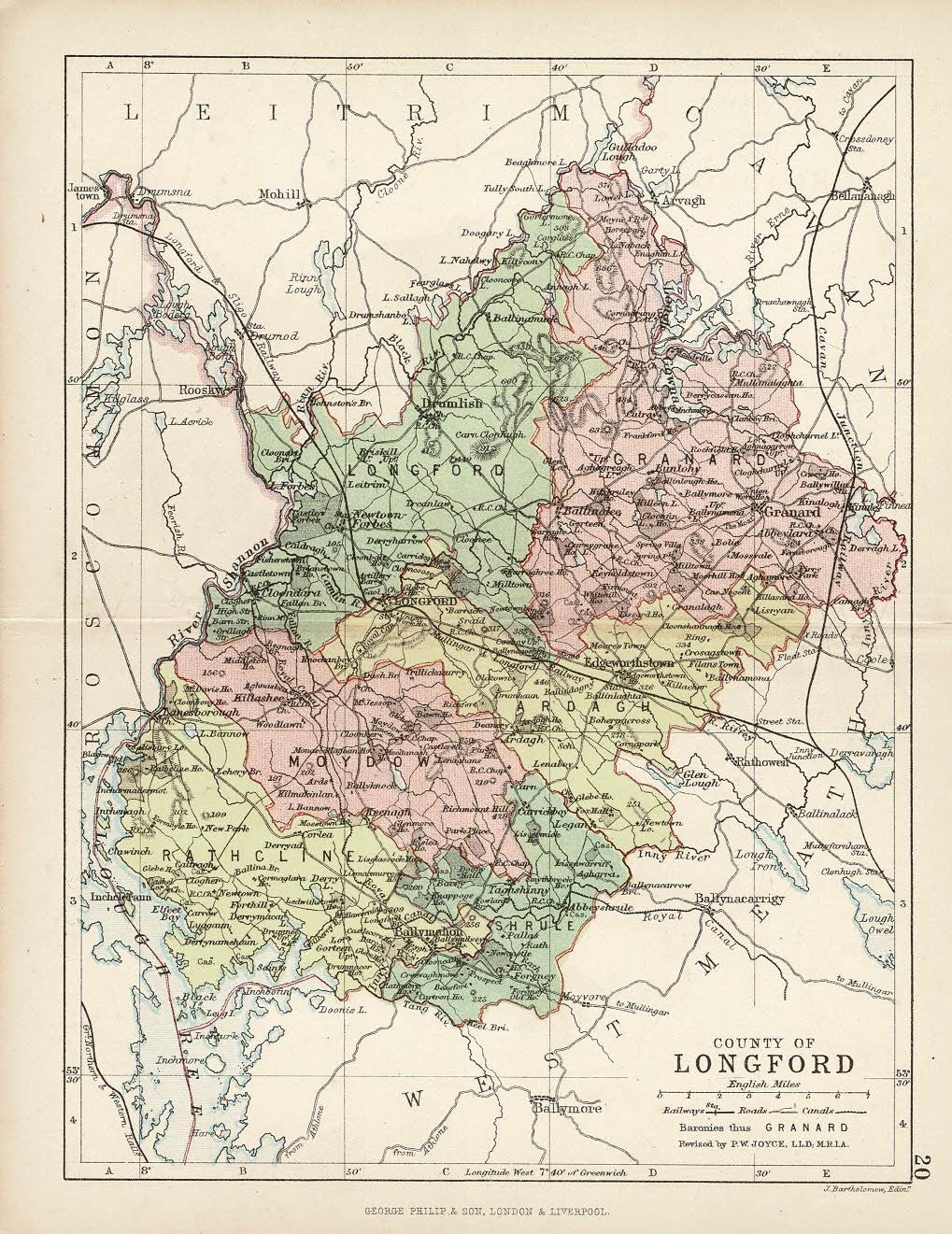 Longford Leinster Ireland antique map published 1882