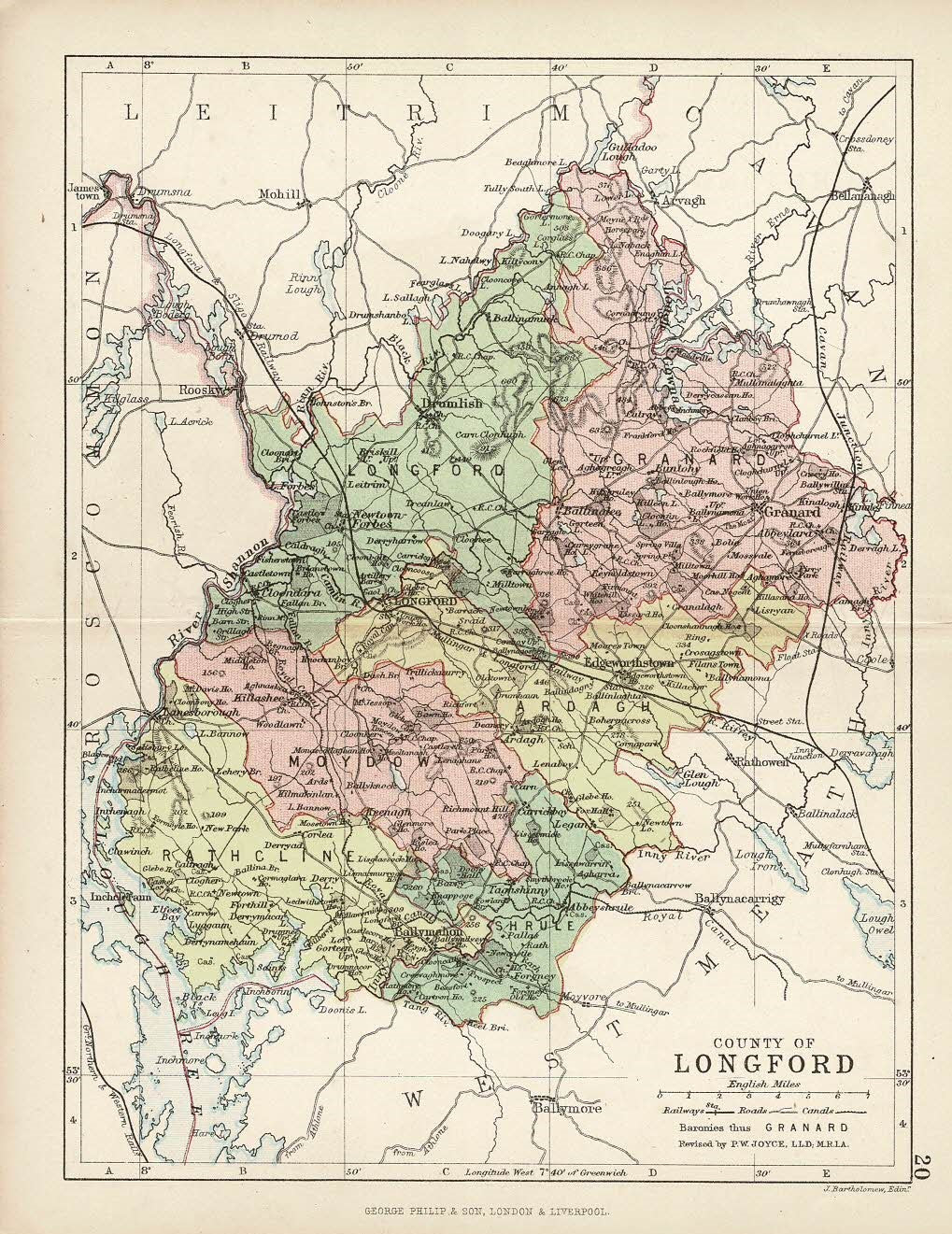 Longford Ireland antique map published 1882